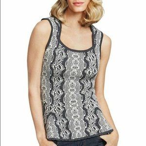 CABI Gray White Patterned Sweater Knit Scoop Neck Peplum Shell Tank Size Small